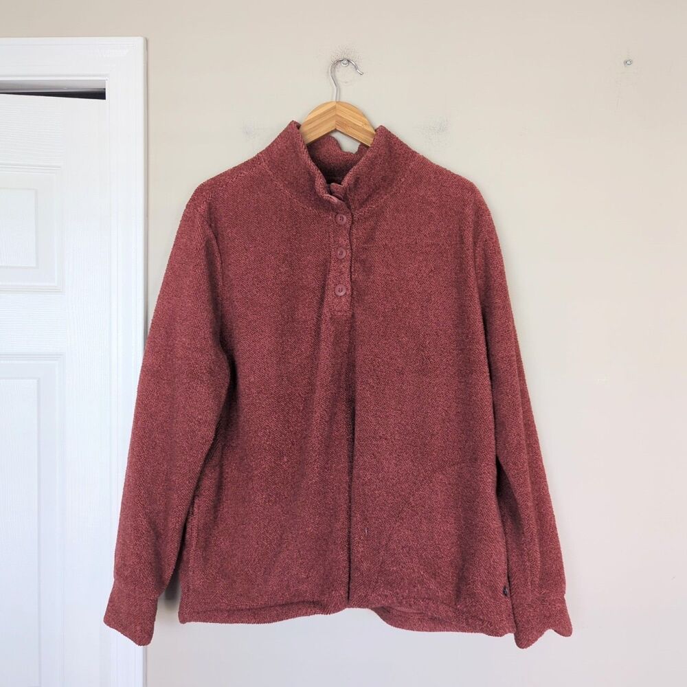Eddie Bauer Women's Rust Red 1/4 Button Down Fleece Jacket XXL